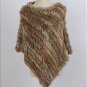 Real Rabbit fur knitted poncho